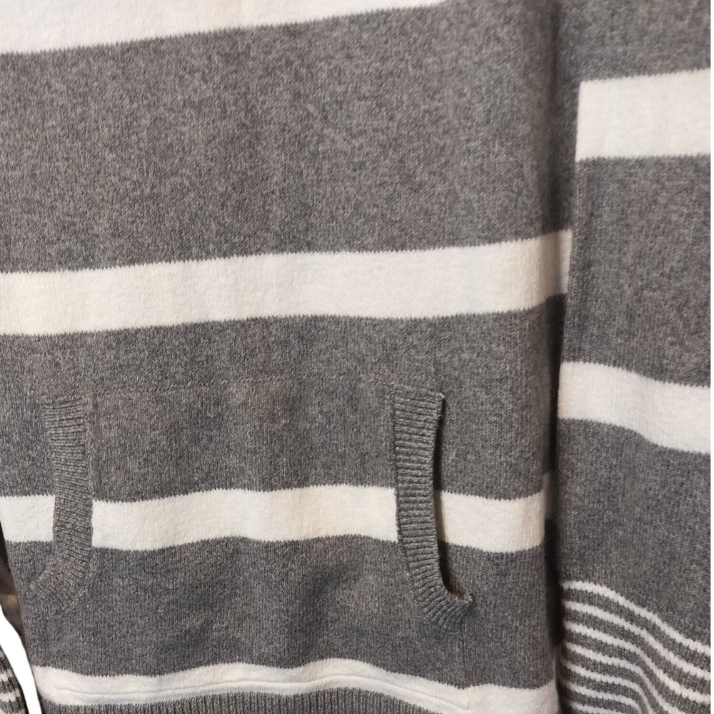 Loft Gray White Stripe Cowl Neck Front Pocket Long Sleeve Pullover Sweater XL - Picture 4 of 6